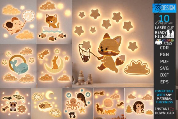 3D Layered Nursery Night Light Bundle: Magical Wall Art