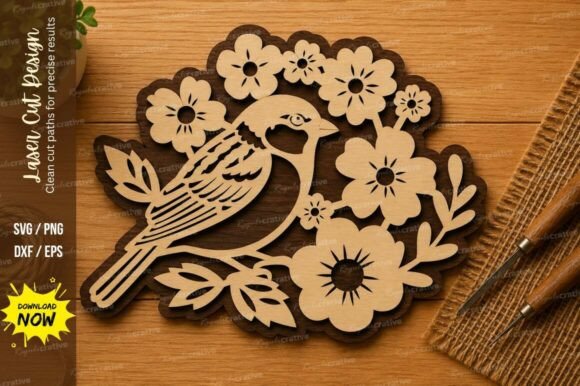 Beautiful Bird and Floral SVG for Nature-Inspired Laser Projects