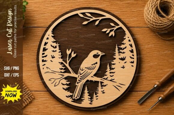 Bird Forest SVG: Woodland Nature Laser Cut Files