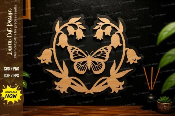 Butterfly Floral Wreath Laser Cut Svg Design