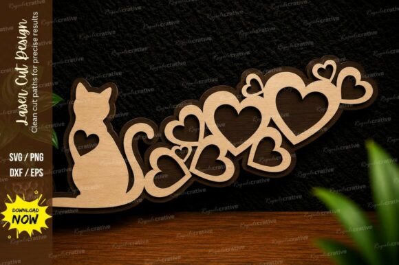 Cat Hearts Border Laser Cut SVG Design for Crafting