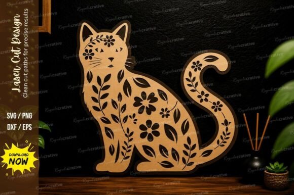 Create H1 From Floral Cat Wall Art Laser Cut Svg Design MAXIMUM 60 CHARACTERS with Rules Natural, not keyword stuffing, Plain text title only, no list, no explanation, no quotes, no markdown