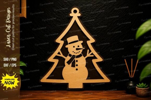 Festive Christmas Tree Snowman Laser Cut SVG Designs