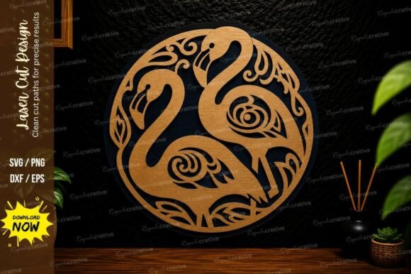 Flamingo Circle Laser Cut SVG Design