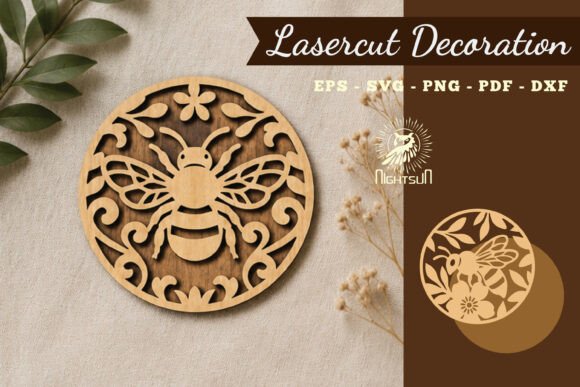 Floral Bee Lasercut Decoration SVG 3: Elegant Design Asset
