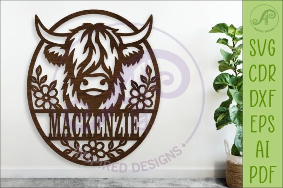 Floral Highland Cow Name Sign SVG: Farmhouse Charm
