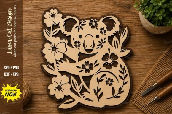 Floral Koala Laser Cut SVG Design