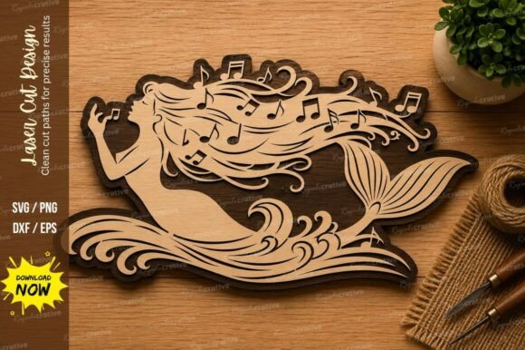 Flowing Mermaid Laser Cut SVG Design for Creative Projects