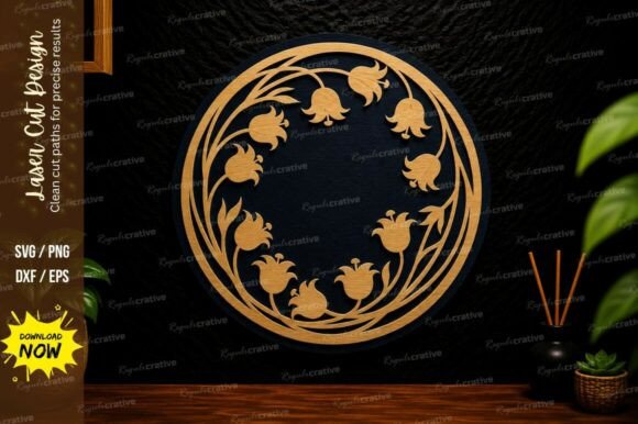 Leaf Wreath Circle Laser Cut SVG Design