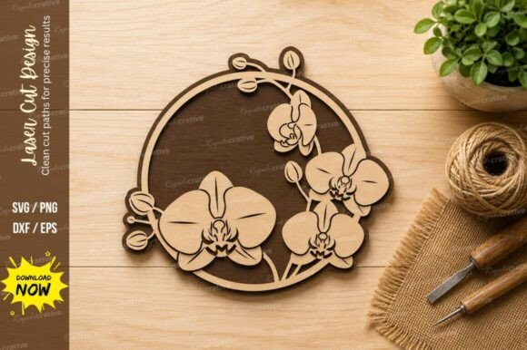 Orchid Floral Wreath Laser Cut SVG Design