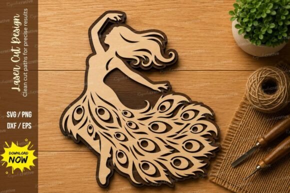 Peacock Lady Laser Cut SVG | Elegant Wom Design