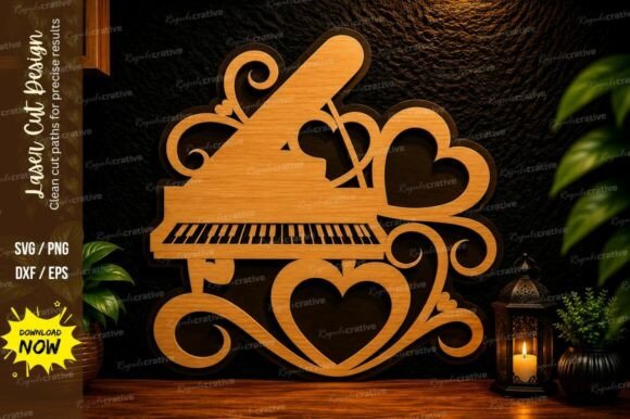 Piano Heart Laser Cut SVG Design for Creative Projects