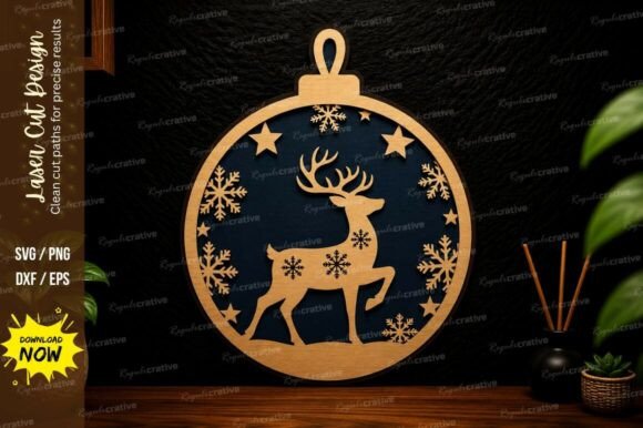 Reindeer Christmas Ornament Laser Cut SV Design File