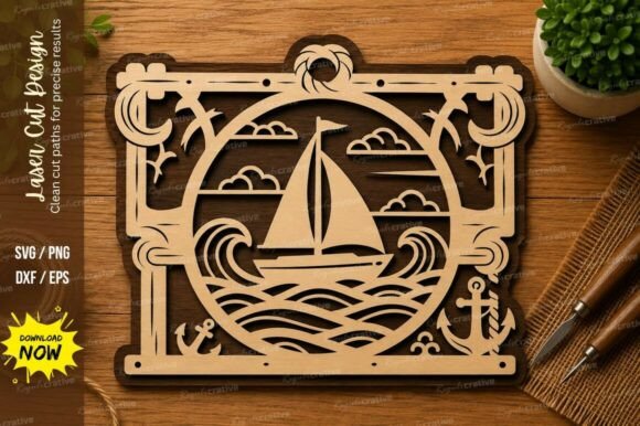 Sailboat Frame SVG: Premium Nautical Laser Cutting Design