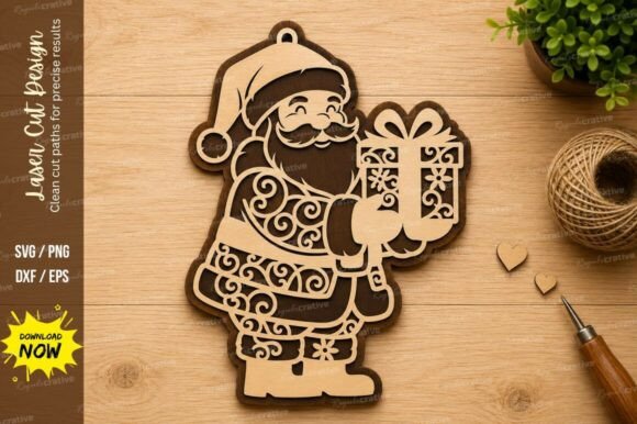 Santa with Gift Laser Cut SVG Design