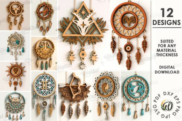 Zodiac Signs Dream Catcher Bundle Laser for Creative Projects